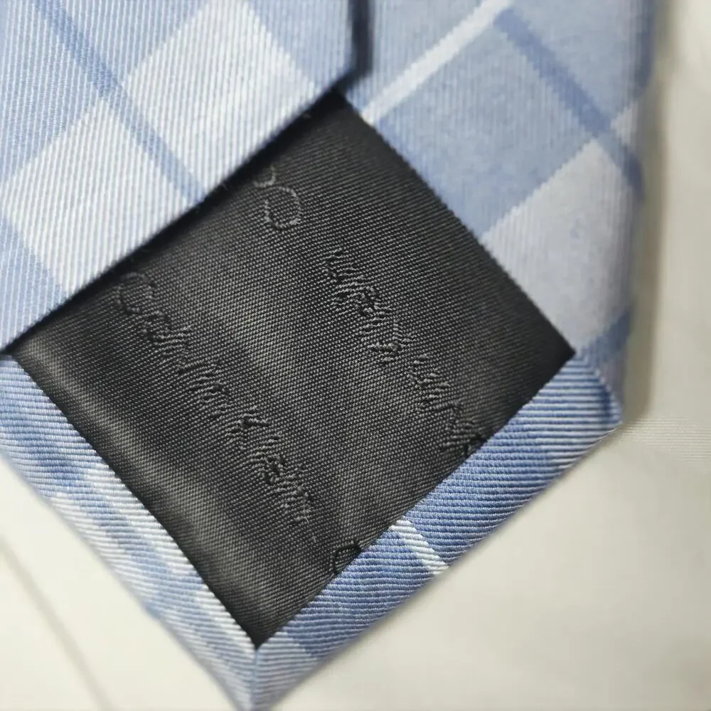 Calvin Klein Tie Mens One Size Blue Silk Viscose Plaid Check Classic Business